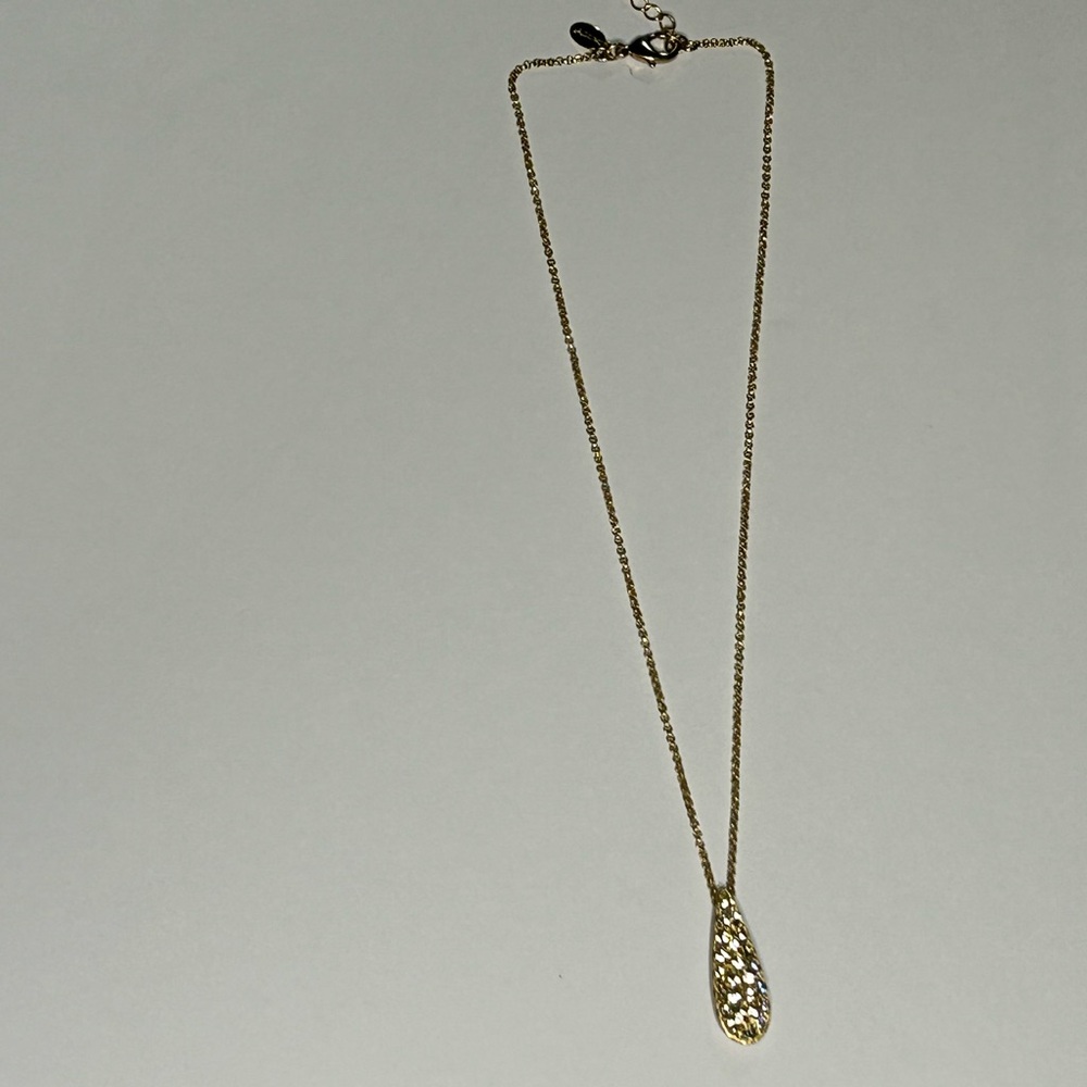 Chico's Gold Teardrop Necklace with Rhinestone Pendant | 18 in